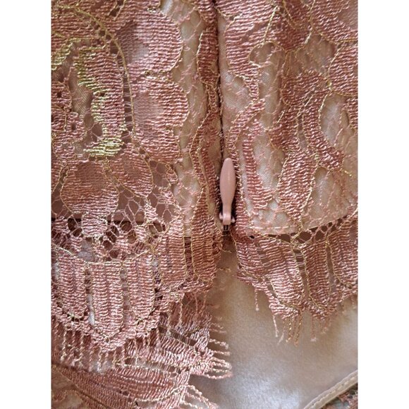 Ann Taylor Petites 6P Pink Rose Lace Peplum Top Cap Sleeves  V-Neck Y2K Romantic - Picture 6 of 8